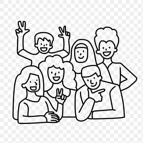 People Doodles Simple, Doodle Friendship, Doodle Transparent Background, Drawing Friendship, Line Drawing Family, Drawing Family, Doodle People, Happy Doodles, Friendship Group