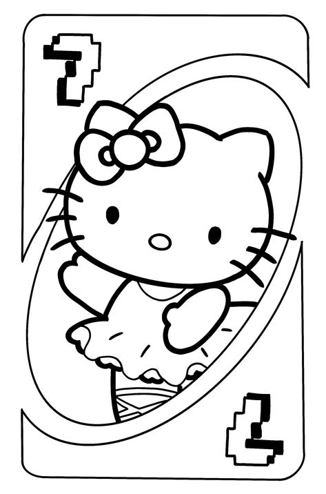 Hello Kitty Uno Card, Uno Drawing, Kuromi Coloring Page, Fnaf Food, Hello Kitty Uno, Coffee Doodle, Hello Kitty Colouring Pages, Uno Cards, Snoopy Cartoon