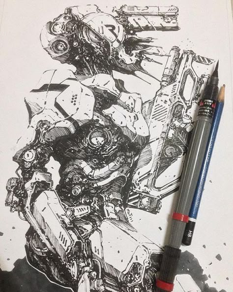 Pinterest Gunhead Art, Inktober Art, Cyborgs Art, Fun Friday, Arte Robot, Arte Cyberpunk, 다크 판타지, 캐릭터 드로잉, A Robot