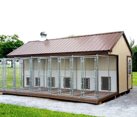 Fully Assembled Prefab 8 x 22 ft 6 Run Dog Kennel with 3 ft Feed Alley Kennel Ideas Outdoor, Cheap Dog Kennels, Luxury Dog Kennels, Custom Dog Kennel, Metal Dog Kennel, Dog Boarding Kennels, Outdoor Dog Kennel, Dog Kennel Designs, Dog Kennels