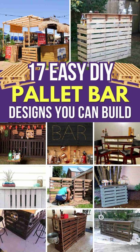 Wood Pallet Bar Diy, Pallet Bar Outdoor, Pallet Bars Diy Outdoor, Bar Diy Ideas, Diy Rustic Bar, Diy Bar Plans, Diy Pallet Bar, Pallet Bar Plans, Bar Made From Pallets