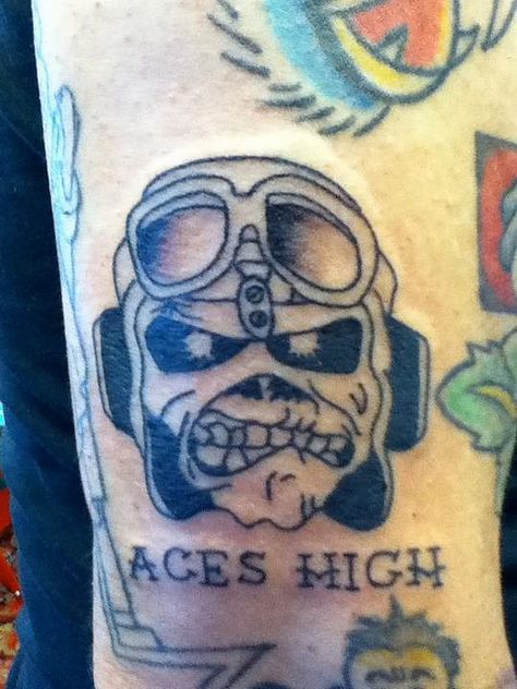 Iron maiden tattoo. Aces high Maiden Tattoo, Heavy Metal Tattoo, Iron Maiden Aces High, Iron Maiden Tattoo, Eddie The Head, Rock Tattoo, Skin Drawing, Iron Maiden Eddie, Metal Tattoo