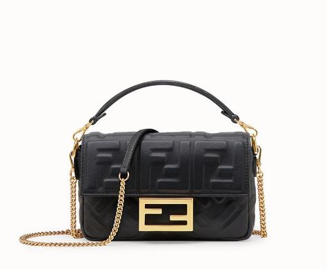 Fendi Mini Baguette Fendi Baguette Mini, Fendi Mini Baguette, Mini Baguette, Fendi Mini, Baguette Bag, Handbag Wallet, Black Leather Bags, Magnetic Clasp, Fendi Bags