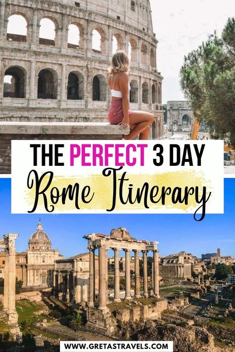 Planning to spend three days in Rome? Discover everything you need to know with this ultimate Rome 3-day itinerary! Including how to get around, what to pack, where to stay and my step-by-step itinerary to spend the most awesome three days in Rome! #rome #italy #3daysinrome #romein3days #europe #romeitaly #romeitinerary Rome Itinerary 7 Days, 3 Day Itinerary Rome, Rome One Day Itinerary, Rome Three Day Itinerary, One Day In Rome, 48 Hours In Rome, Best Food In Rome, Rome Bucket List, Rome Winter