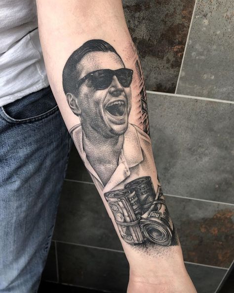 Wolf Of Wall Street Tattoo, Wall Street Tattoo, Tattoo Mafia, Street Tattoo, Black Wall Street, Leg Sleeve Tattoo, Wolf Of Wall Street, Leg Tattoo, Leg Sleeves