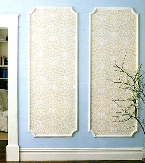 If you’re a fan of wallpaper but don’t want to cover the entire room, try framing sections of the paper with painted crown molding for a paneled effect. Framed Wallpaper Panels, How To Make Wallpaper, Decorative Wall Molding, Diy Wand, Framed Wallpaper, Decorative Mouldings, Diy Wallpaper, Wall Molding, Wallpaper Living Room