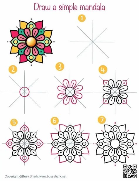 Simple Pattern Design To Draw, How To Draw Mandalas Step By Step, Simple Mandalas To Draw, Easy Simple Mandala Drawing, How To Draw A Mandala Step By Step Easy, Simple Mandala Patterns For Beginners, How To Start Mandala Drawing, Diy Mandala Drawing, Mandala Doodle Easy