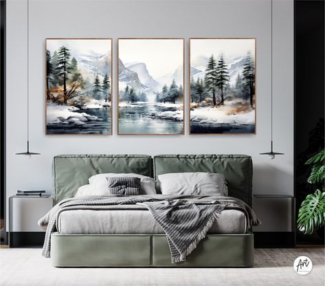 Green Farmhouse, Lake House Wall Art, Travel Watercolor, Wall Art Forest, Panoramic Wall Art, Art Forest, Resin Art Painting, Forest Print, Grand Art Mural