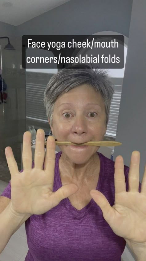 Nicholle Roberson - FACEit | I love this face yoga exercise! It helps to sculpt cheeks, lift the corners of the mouth and soften nasolabial folds. It also helps with… | Instagram Face Yoga Droopy Mouth, Droopy Mouth Corners, Nasolabial Folds Exercises, Jowel Exercises Face, Face Taping For Wrinkles, Facial Movements, Face Lift Exercises, Neck And Shoulder Exercises, Mouth Wrinkles