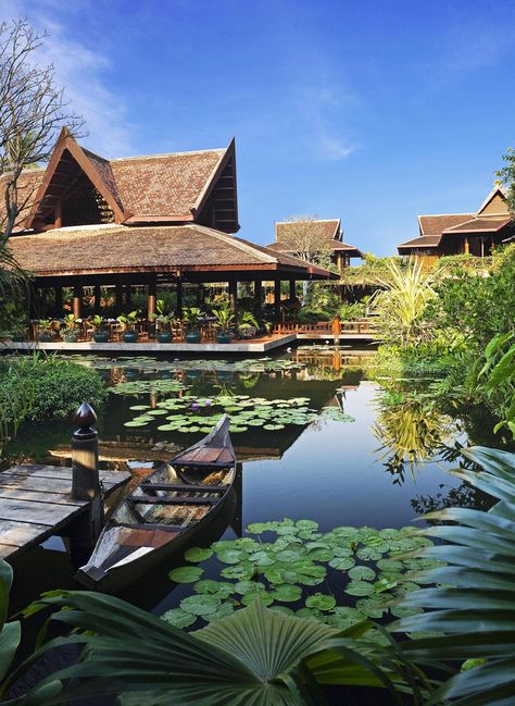 Taman Air, Village Hotel, Resort Architecture, Thai House, Water Lily Pond, Koh Chang, Siem Reap Cambodia, Asian Architecture, Lotus Pond