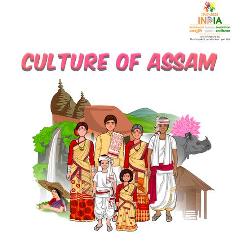 Assam Illustration, Assam Culture Art, Assam Culture, Maharashtra Culture, Incredible India Posters, Assamese Culture, Tourism Campaign, Maps Aesthetic, Peacock Embroidery Designs