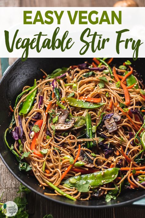 Vegetable Stir Fry Noodles, Easy Vegetable Stir Fry, Fry Noodles, Vegan Stir Fry, Gluten Free Spaghetti, Easy Vegetable, Vegan Entree, Stir Fry Noodles, Fried Vegetables