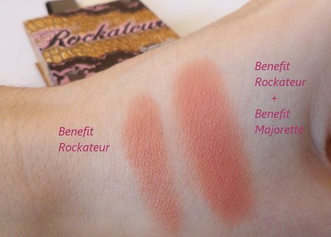 Benefit Rockateur on top of Benefit Majorette booster blush swatch Benefit Cheekleaders, Benefit Blush Swatches, Mac Mineralize Blush Swatches, Too Faced Watercolor Blush, Benefit Makeup, Benefit Cosmetics, Makeup Obsession, Tattoo Quotes, Blush