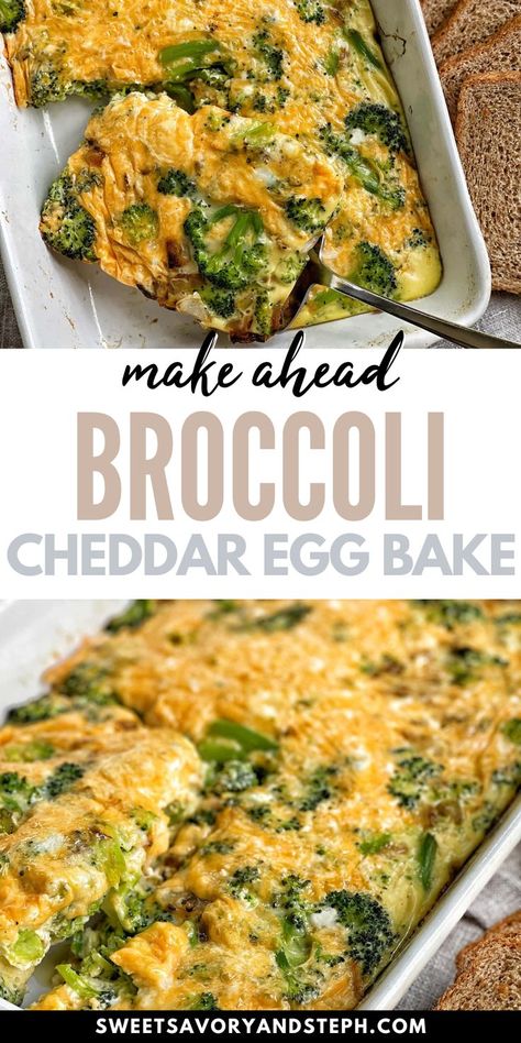 This Make Ahead Broccoli Cheddar Egg Bake is inspired by my favorite omelette ingredients: melty cheddar cheese, broccoli florets and onion. Instead of going through the work of throwing an omelette together every day, make it an egg bake! Egg bake recipes take the guesswork out of having a healthy breakfast ready to go. Make Ahead Broccoli, Egg Bake Recipes, Cheddar Recipes, Cheese Broccoli, Macro Meal Plan, Chicken Salad With Apples, Baked Eggs Recipe, Broccoli Bake, Egg Bake