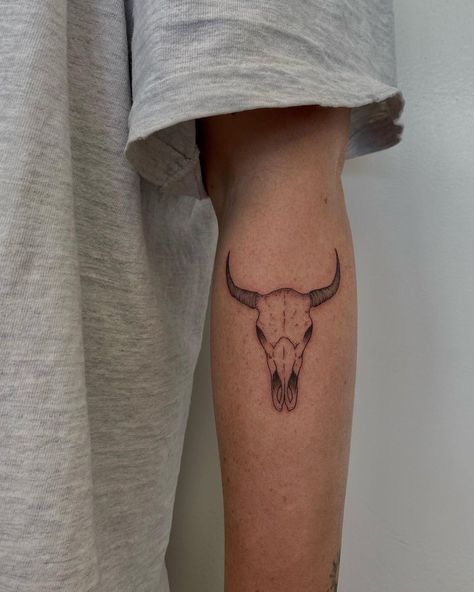 Bull Skull Tattoo Forearm, Under Elbow Tattoo, Cow Skull Tattoo, Bull Skull Tattoo, Longhorn Tattoo, Tattoo Under Breast, Cow Skull Tattoos, Bull Skull Tattoos, Bull Tattoo