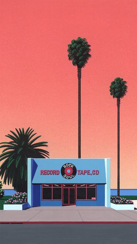 Electric Objects, Hiroshi Nagai, Palm Trees, Trees, Iphone, Building, Pink