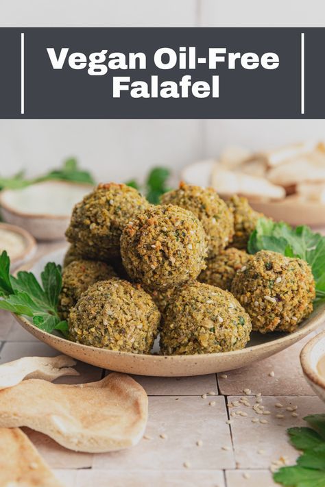 Vegan Oil-Free Falafel is a healthier, yet still authentic version of traditional falafel. This easy vegan falafel is a delicious mix of chickpeas, herbs, and spices. Gluten-free and air fryer options included! #best #plantbased #recipes #bestplantbasedrecipes #plantbasedmealseasy #easy #meals #diet #recipes #plantbaseddietrecipes #veganrecipesdinnerplantbased #veganrecipes #plantbasedmealideas #ideas #plantbasedveganrecipes #plantbasedvegan #healthy Salt Free Recipes, Vegan Falafel, Oil Free Vegan Recipes, Plant Based Recipes Dinner, Plantbased Recipes, Gluten Free Main Dishes, Plant Based Diet Recipes, Plant Based Dinner, Easy Vegan Dinner