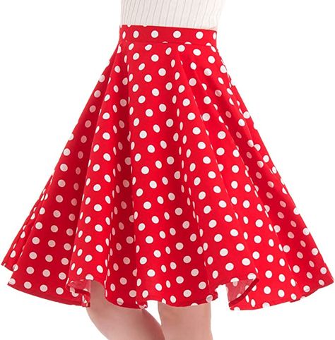 Amazon.com: Women 50s Vintage Polka Dot A Line Pleated Midi Skirt Floral Cherry Cocktail Swing Skirt High Waist Knee Length Flared Skirt : Clothing, Shoes & Jewelry Boho Formal, Skirt Streetwear, High Waisted Pleated Skirt, Full Circle Skirt, Skirt High Waist, 50s Style, 50s Vintage, Full Circle Skirts, Dot Skirt