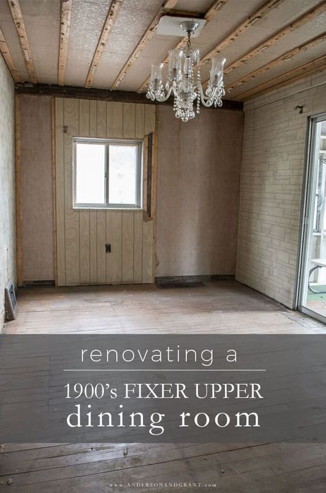 See what original character was discovered as renovations continue in this 1900s fixer upper dining room. #fixerupper #diningroomreno #thisoldhouse #fixerupperfarmhouse #andersonandgrant Fixer Upper Dining Room, Fixer Upper Farmhouse, Fixer Upper Kitchen, Kitchen Technology, Faux Brick Walls, Antique Dining Tables, Faux Brick, House And Home, Luxury Dining Room