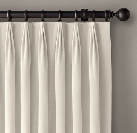 RH velvet 3 fold tailored pleat Euro Pleat Curtains, Sheers Curtains Living Room, Outdoor Drapes, Drapes And Blinds, Curtain Headings, Curtain Styles, Plain Curtains, Pleated Drapes, Custom Drapes