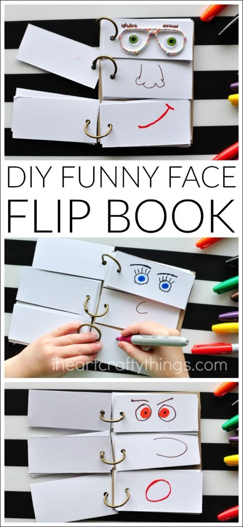 This DIY Funny Face Flip Book is simple to put together and will keep the kids creatively entertained all afternoon. Great summer kids activity. Woodworking Jobs, Build A Playhouse, Summer Play, Flip Books, Woodworking For Kids, Engage Kids, Learn Woodworking, Diy Funny, Indoor Fun