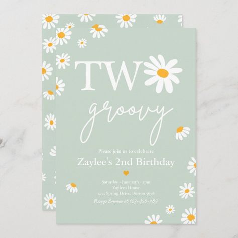 Groovy 2nd Birthday, Daisy Birthday Party, Flower Birthday Invitations, Two Groovy, Daisy Birthday, Daisy Party, Flower Birthday, 2nd Birthday Invitations, Boho Flowers