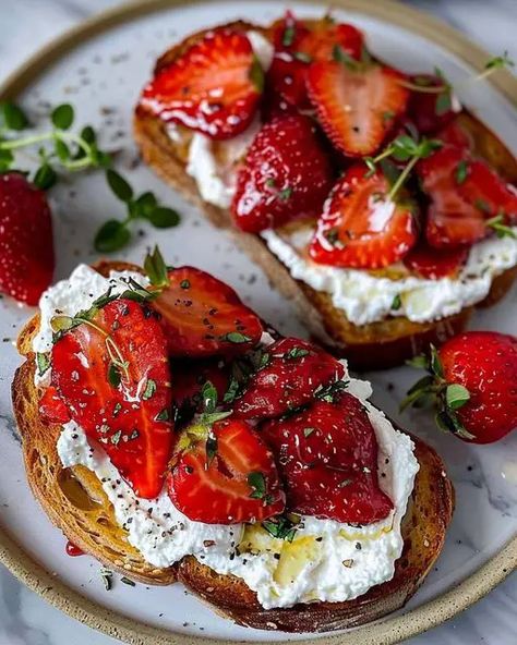 Whipped Ricotta Toast, Breakfast Catering, Roasted Strawberry, Ricotta Toast, Whipped Ricotta, Cream Cheese Muffins, Roasted Strawberries, Rustic Bread, Breakfast Toast