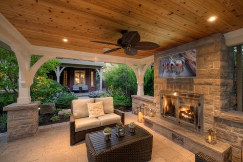 Deck Fireplace, Backyard Covered Patios, Covered Patio Design, Outdoor Covered Patio, Outdoor Fireplace Designs, Outdoor Fireplace Patio, Backyard Fireplace, Patio Fireplace, Backyard Pavilion