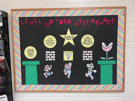 Attendance Bulletin Board Ideas Middle School, Attendance Matters Bulletin Board, School Attendance Board Ideas, Perfect Attendance Bulletin Board, Attendance Bulletin Board Ideas, Attendance Display, Elementary School Office, Attendance Board Ideas, Attendance Incentives