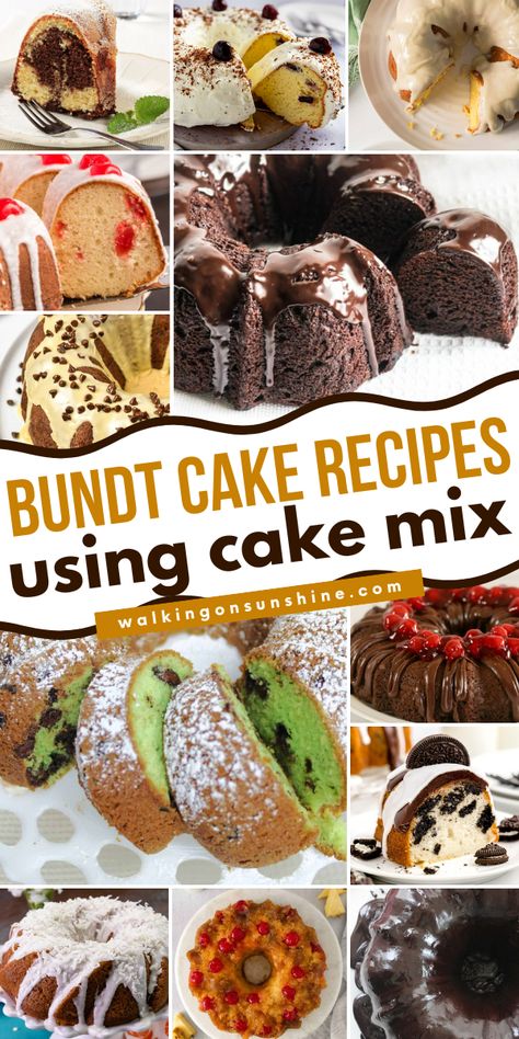 Take a look at these delicious Bundt Cake Recipes using cake mix to help you create a delicious dessert for your family and friends! Bundt Cake Recipes Box Cake, Square Bundt Cake, Best Cake Mix Recipe Boxes, Bundt Cakes Made With Cake Mixes, Brownie Mix Bundt Cake Recipes, Cake Box Mix Recipes Ideas, Recipes Using A Bundt Pan, Inside Out German Chocolate Bundt Cake, Pound Cakes Using Cake Mixes