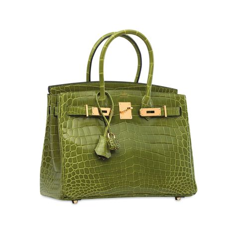 A SHINY PELOUSE NILOTICUS CROCODILE BIRKIN 30 WITH GOLD HARDWARE HERMÈS, 2012 Birkin Collection, Green Hermes, 2022 Handbag, Birken Bag, Fendi Spy Bag, Hermes Birkin Handbags, Birkin Handbags, Luxury Bags Collection, Hermes Kelly Bag