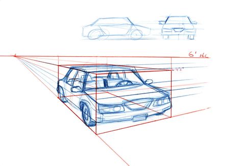 Jon Messer's Perspective Class Car Perspective, Drawing In Perspective, 2 Point Perspective Drawing, Three Point Perspective, 1 Point Perspective, Perspective Sketch, Boat Drawing, One Point Perspective, Cool Car Drawings