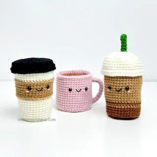 KnotMonster - Etsy Coffee Cup Amigurumi Pattern, Coffee Crochet Pattern, Coffee Cup Crochet Pattern, Crochet Food Amigurumi, Coffee Amigurumi, Crochet Food Patterns, Amigurumi Beginner, Crochet Cafe, Crochet Play Food