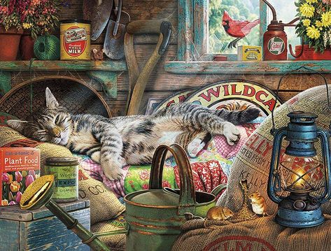 Larger Piece Jigsaw Puzzles, Cat Jigsaw Puzzle, Buffalo Games, Cat Puzzle, Painting Cat, The Shed, Jigsaws, Fantasy Images, 1000 Piece Jigsaw Puzzles