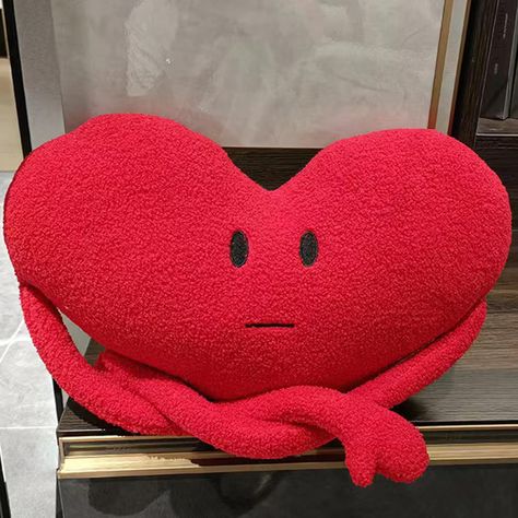 Cool Couch Pillows, Kaws Pillows, Quirky Pillows, Silly Pillows, Murakami Pillow Room, Kaws Throw Pillow, Cool Pillows Weird, Red Emoji, Heart Shaped Pillow Aesthetic