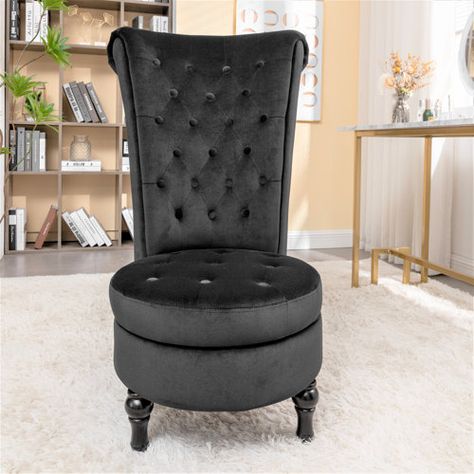 Chair For Vanity, Vanity With Storage, Container Furniture, Black Velvet Chair, Velvet Wingback Chair, Room Dressing, Bedroom Lounge, Tufted Chair, Living Room Chair