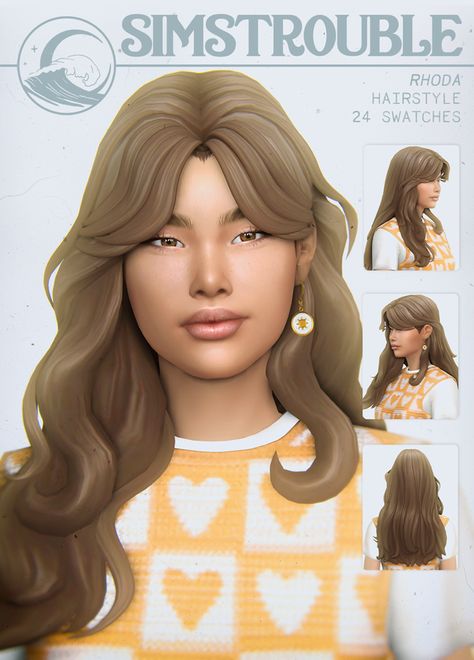 Rhoda Hairstyle by simstrouble | Patreon Mods Sims 4, Sims 4 Cas Mods, The Sims 4 Skin, Pelo Sims, The Sims 4 Packs, Sims 4 Mm Cc, Sims 4 Cc Folder, Free Sims, Sims 4 Characters