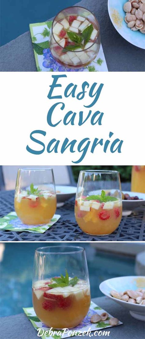 Cava Drinks Recipe, Cava Sangria Recipe, Cava Cocktails, Cava Recipe, Cava Sangria, Backyard Bbq Food, White Sangria Recipe, Spanish Foods, Rose Sangria