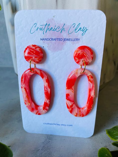 Coral Abstract Hoop Earrings | Handmade | Polymer Clay | Resin | Gold Plated by CruthaichClay on Etsy Coral Abstract, Polymer Clay Resin, Hoop Earrings Handmade, Unique Earring, Clay Jewellery, Baby Oil, Handmade Polymer Clay, Polymer Clay Jewelry, Clay Jewelry