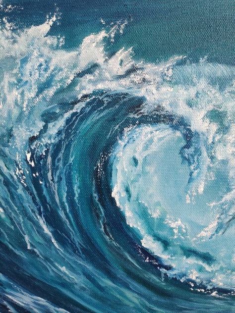 Ocean Art Painting, Arte Van Gogh, Hur Man Målar, Wave Painting, Wave Art, Ocean Painting, Aesthetic Painting, Ocean Wave, Beach Painting