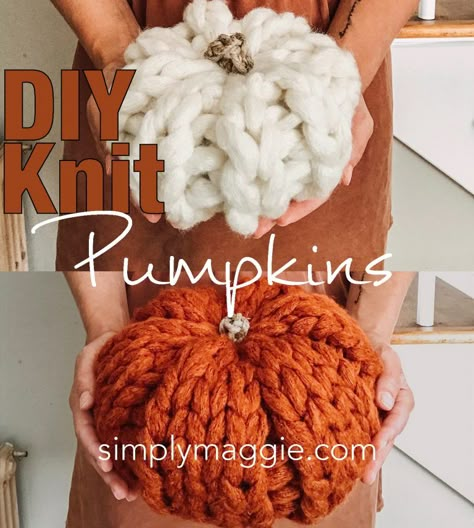 Chunky Knit Pumpkin Pattern | SimplyMaggie.com Blanket Edges Crochet, Knit Blanket Patterns, Knit Pumpkins, Blankets Diy, Chunky Yarn Blanket, Finger Knitting Projects, Pumpkin Patterns, Zig Zag Crochet, Diy Knit