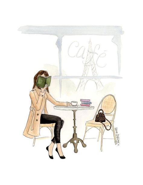 Suzanne the Parisian Bookworm by KaraEndres on Etsy Bookworm Art, Chic Illustration, Paris Artwork, Parisian Art, Paris Illustration, Women Reading, Ballet Art, Sketchbook Drawings, Reading Art