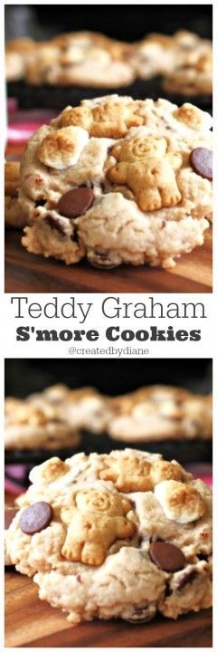 Teddy Graham S'more cookies from /createdbydiane/ Cinnamon Chocolate Chip Cookies, Summer Food Kids, Smores Ideas, Graham Dessert, Graham Cookies, Teddy Grahams, Bear Picnic, Smores Cookies, Special Kids