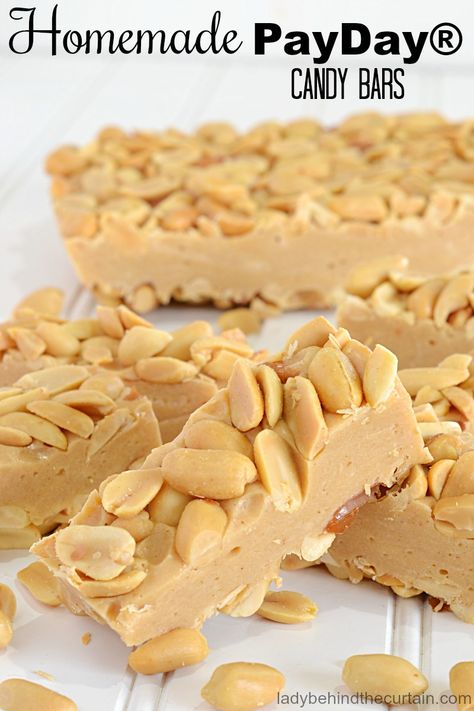 Home Made Payday Bars, Payday Recipe, Homemade Payday, Bars With Peanut Butter, Payday Bars, Payday Candy, Payday Candy Bar, Homemade Candy Bars, Candy Bar Recipe