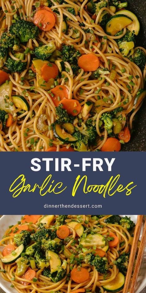 Stir-Fry Garlic Noodles an easy, quick noodle recipe for noodles and fresh veggies tossed in an Asian garlic sauce. Full of garlicky flavor! Recipe For Noodles, Noodles Dinner, Budget Friendly Dinner Recipes, Easy Asian Noodles, Veggie Spaghetti, Asian Noodle Recipes, Noodle Recipe, Garlic Noodles, Stir Fry Noodles