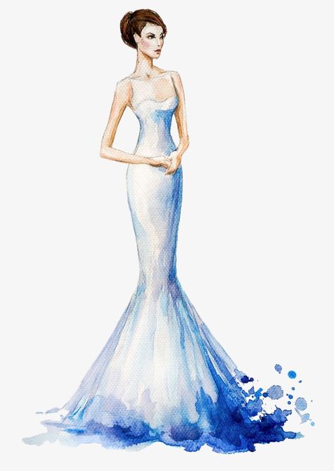 Watercolor Fashion Sketch, Watercolor Fashion Illustration, Fashion Illustration Face, Dress Vector, Fashion Vector, Fashion Design Template, Fashion Illustration Watercolor, Watercolor Dress, Dress Painting