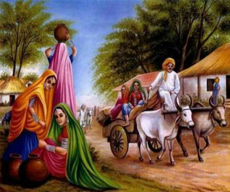 Desi Village Scene Drawing, Village Drawing, Rajasthani Painting, Punjabi Culture, Composition Painting, Scene Drawing, Indian Village, Art Village, Beautiful Art Paintings