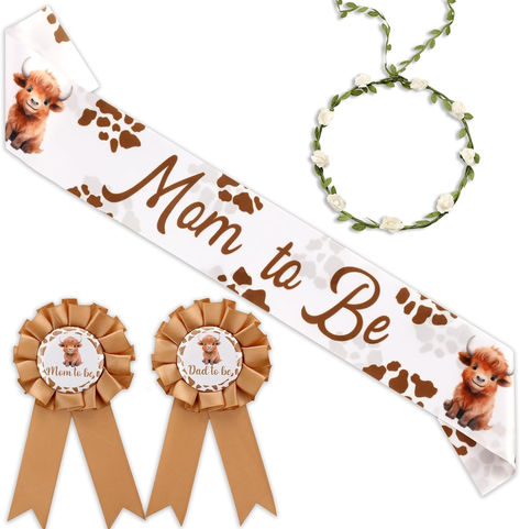 Serencatcher Highland Cow Mom to Be Sash, Highland Cow Baby Shower Favors Include Brown Mom Dad to Be Pin Sash Flower Crown Headband for Western Cowgirl Cowboy Gender Reveals Party Pregnancy Props #ad #highlandcow #momtobe #highlandcowbabyshower #babyshower #babyshowerset Cow Theme Centerpieces Gender Reveal, Highland Cow Party Favors, Gender Reveal Ideas Cowboy Or Cowgirl, Baby Shower Highland Cow Theme, Highland Cow Gender Reveal Ideas, Highland Cow Gender Reveal, Highland Cow Themed Baby Shower Ideas, Cow Themed Gender Reveal, Cow Baby Shower Ideas