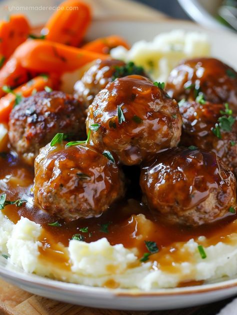 Entree With Mashed Potatoes, Mashed Potatoes And Meatballs, Meatball And Mashed Potatoes, Meatballs Over Mashed Potatoes, Meatballs Mashed Potatoes, Meatballs And Mashed Potatoes, Meatballs With Mashed Potatoes, Salisbury Meatballs, Mashed Red Potatoes