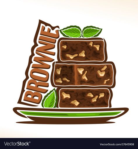 Logo for brownie Royalty Free Vector Image - VectorStock Brownie Images, Brownie Logo Design, Brownies Logo, Happy Brownies, Ideas For Brownies, Brownie Shop, Chocolate Pieces, Baking Logo, Almond Nut